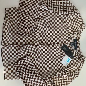 Brown mesh checkered top